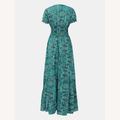 Women's Short Sleeve V-Neck Dress with Vibrant Print – Elegance and Comfort for Summer