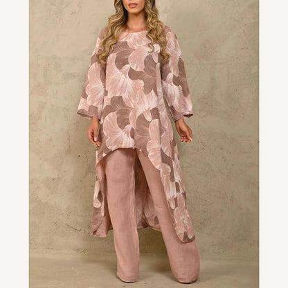 Women's Light Linen Set with Asymmetric Tunic and Wide Pants – Casual and Elegant Style