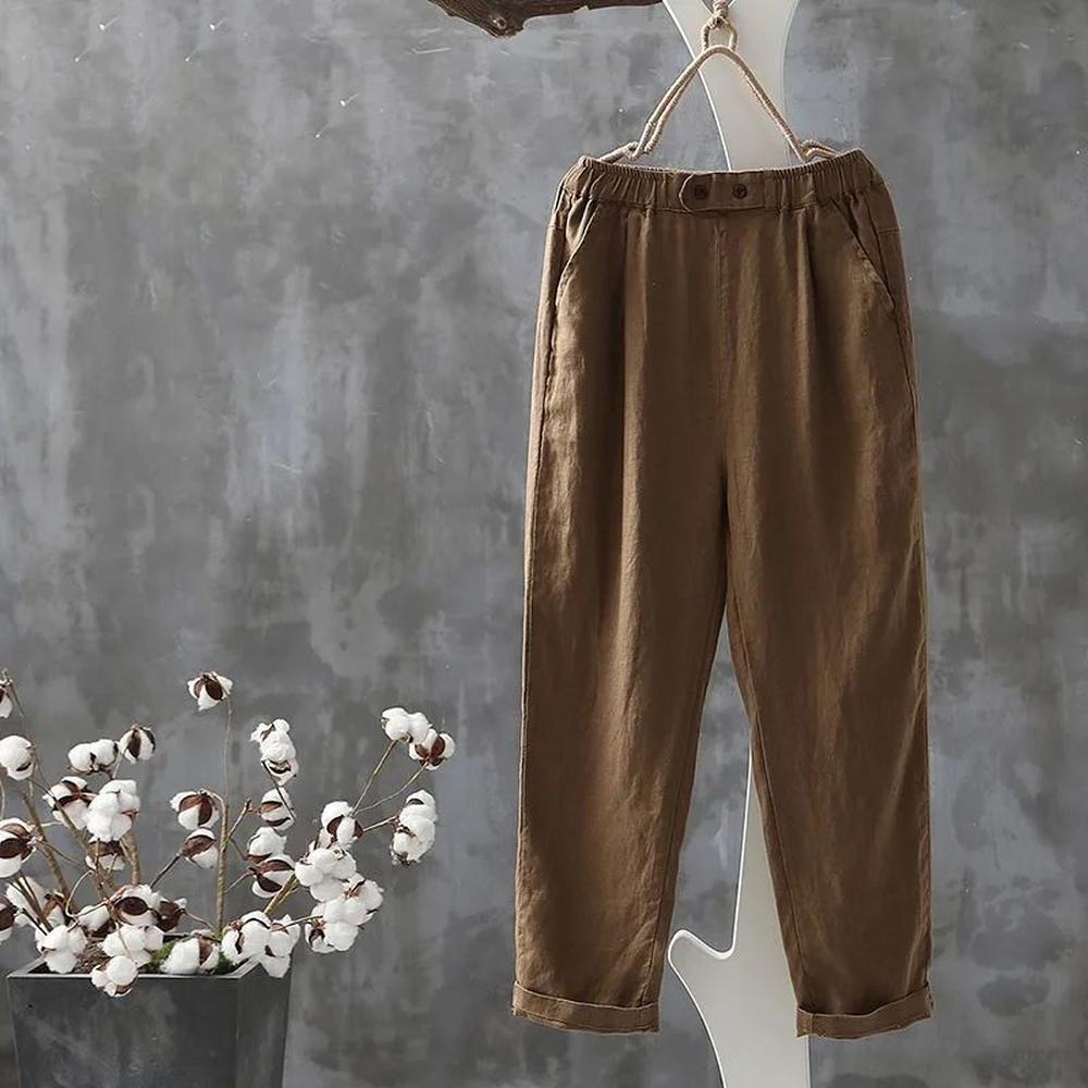 Pantalon Fluide Femme en Lin, Coupe Élégante et Confortable – Pantalon Léger pour un Look Décontracté