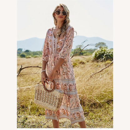 Long Bohemian Fluid and Light Viscose Dress for Women – Airy Elegance for Summer