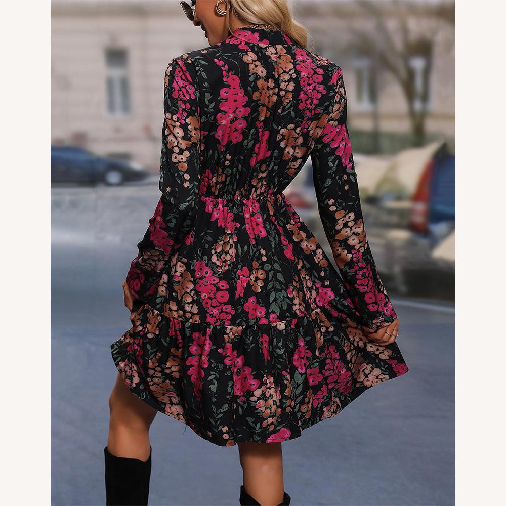 Robe de Soirée Longue Femme Élégante Noire en Tissu Luxueux avec Imprimé Floral pour Événements Formels
