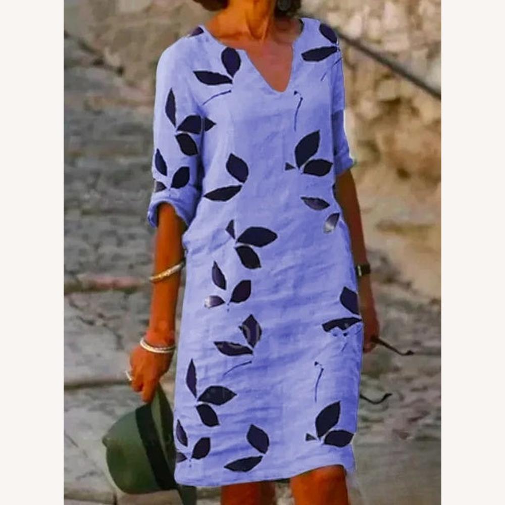 Robe Longue Femme à Demi-Manches Imprimée Fleurie – Élégante et Confortable en Coton
