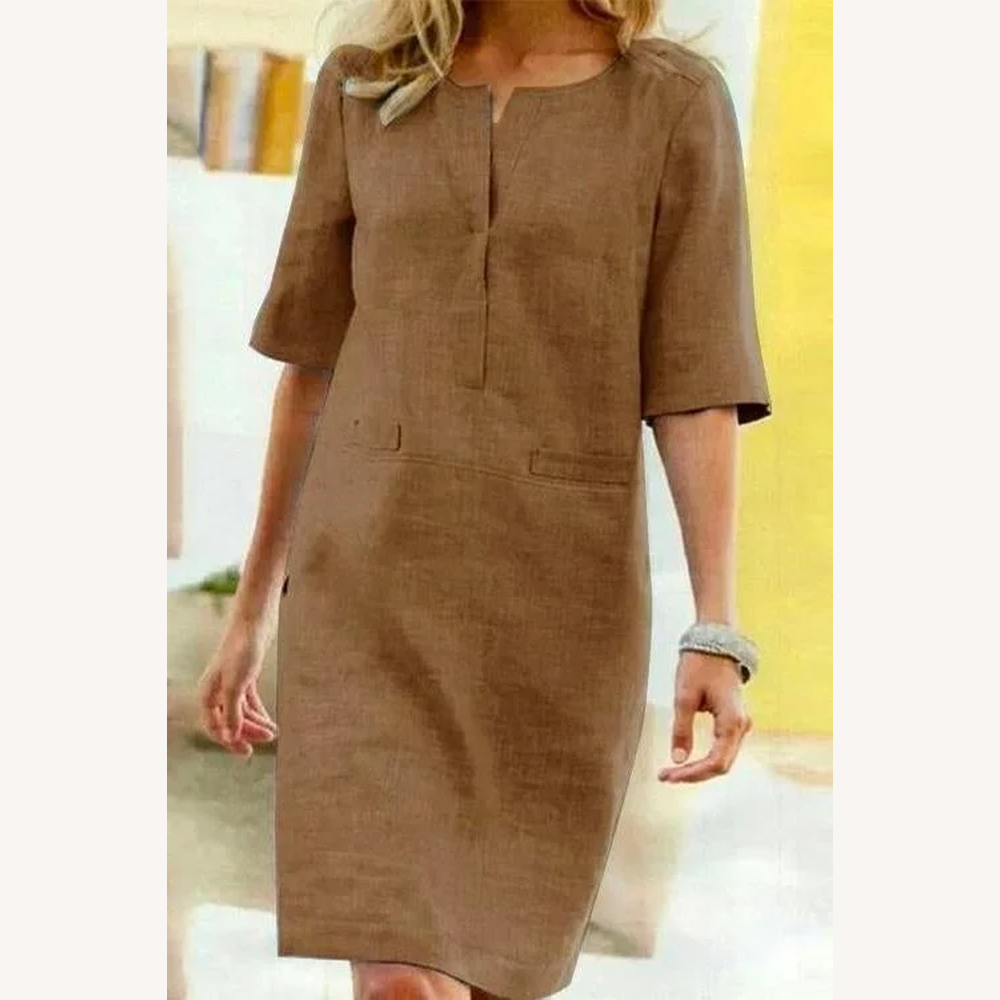 Robe Femme Droite à Manches Courtes en Polyester – Élégante et Confortable pour les Journées Chaudes