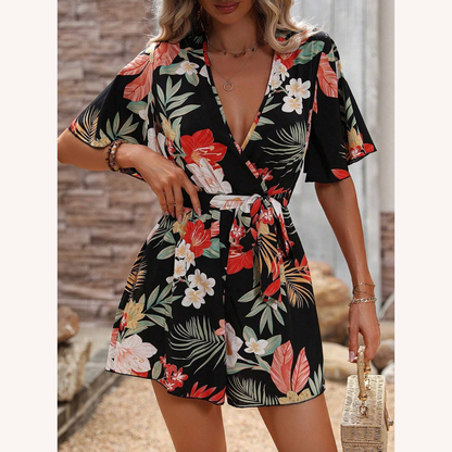 Floral Wrap Romper for Women – Lightweight Rayon Fabric, Relaxed Fit, Ideal for Summer