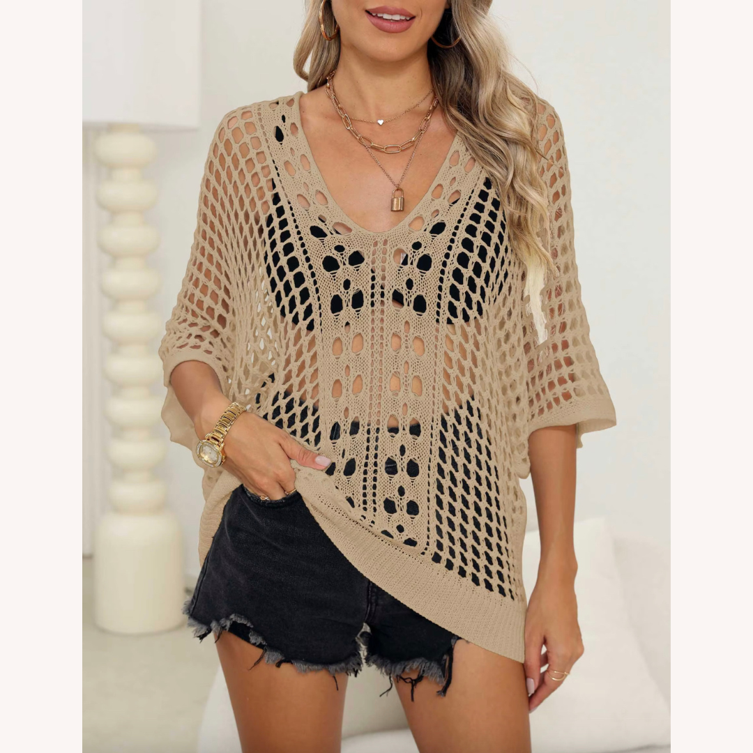 Chemisier Femme Boho en Dentelle Léger – Élégant Chemisier Chic Manches 3/4 pour l'Été