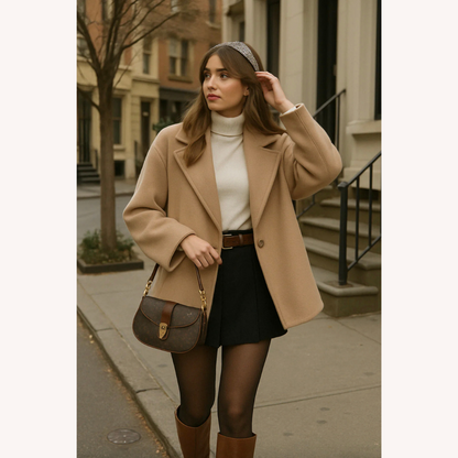 Women's Winter Coat Beige Size M Wool Blend Oversize