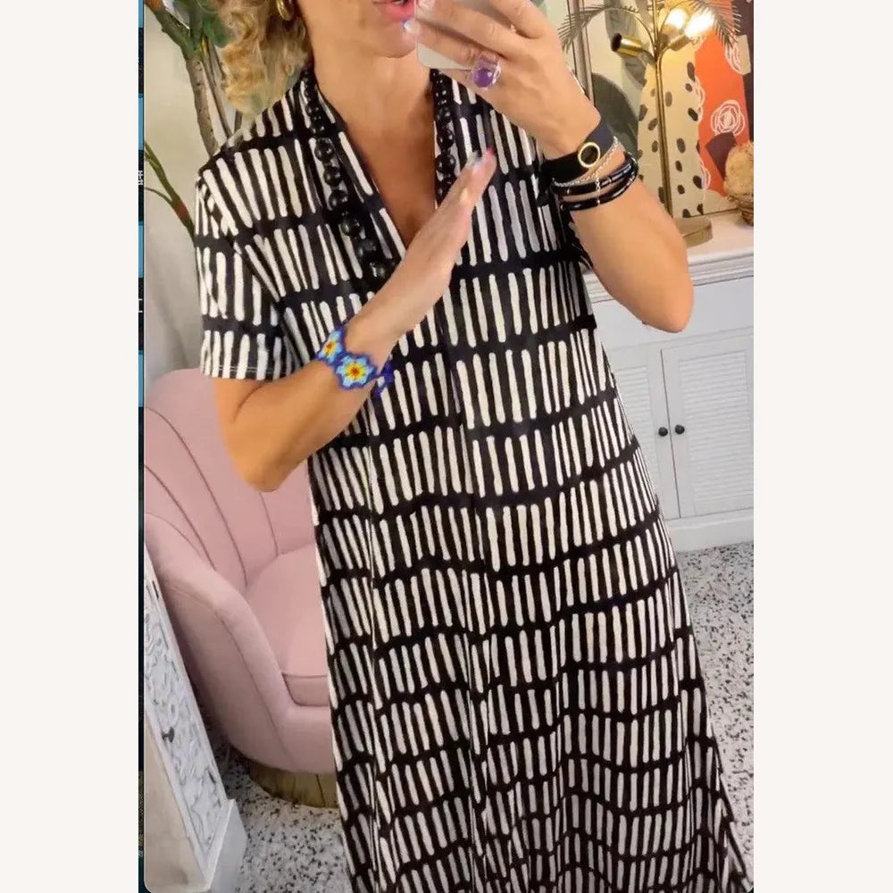 Elegant Long Women's Dress with Short Sleeves and V-Neck – Long Summer Evening Dress