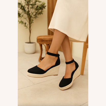 Women's Beige Wedge Sandals Size 38 Braided Suede