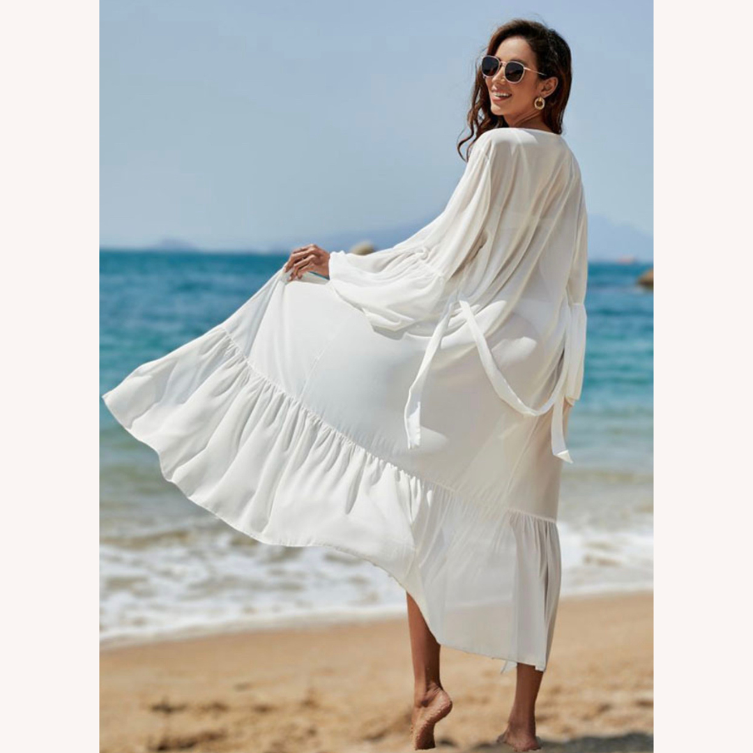 Cardigan Boho-Chic en Mousseline Légère avec Manches de Cloche – Élégance et Protection Solaire pour Femme