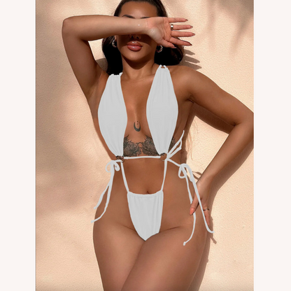 Women's One-Piece Swimsuit with Ring – Boho Style with Cutout and Crossed Back, Optimal Comfort for Beach and Pool