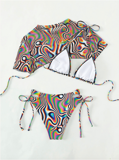 Women's 3-Piece Swimsuit Printed Swirl – Bohemian Chic Style, Summer Comfort, Breathable Fabric