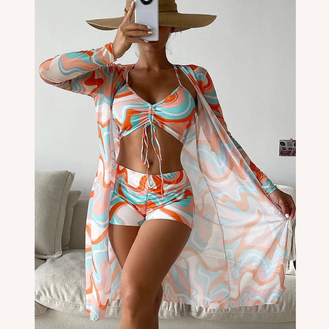 Ensemble de Maillot de Bain Femme Taille Haute avec Haut Raffiné et Bas Coordonné – Confort et Élégance