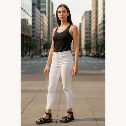 Women's Black Sandals Size 38 Synthetic Leather Thick Comfortable Sole