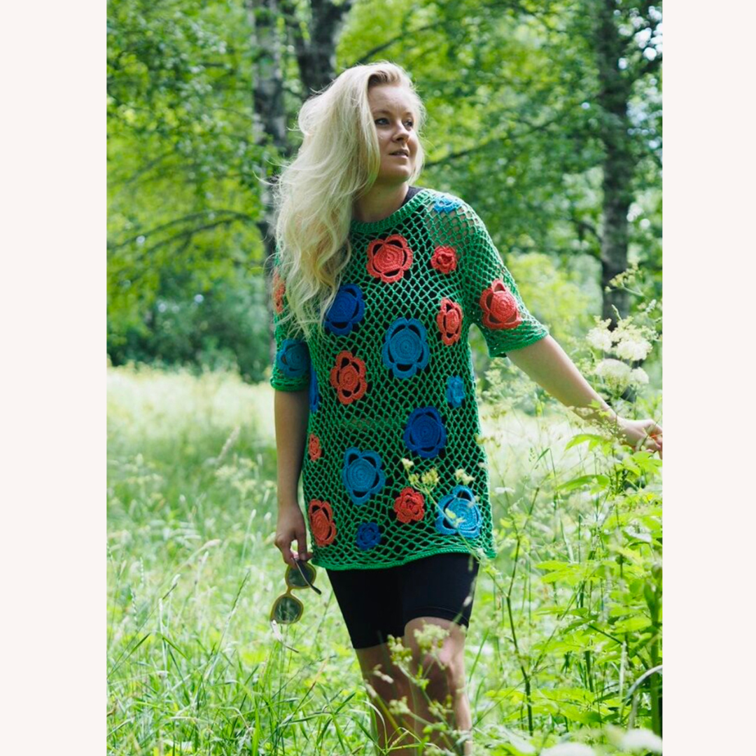 Women's Short Colorful Crochet Dress – Sexy and Seductive Style for Evenings and Special Occasions