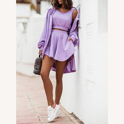 Variant image for Ensemble Femme Décontracté 3 Pièces – Crop Top, Jupe Taille Haute et Surchemise Oversize en Coton-Polyester, Confort et Style-29