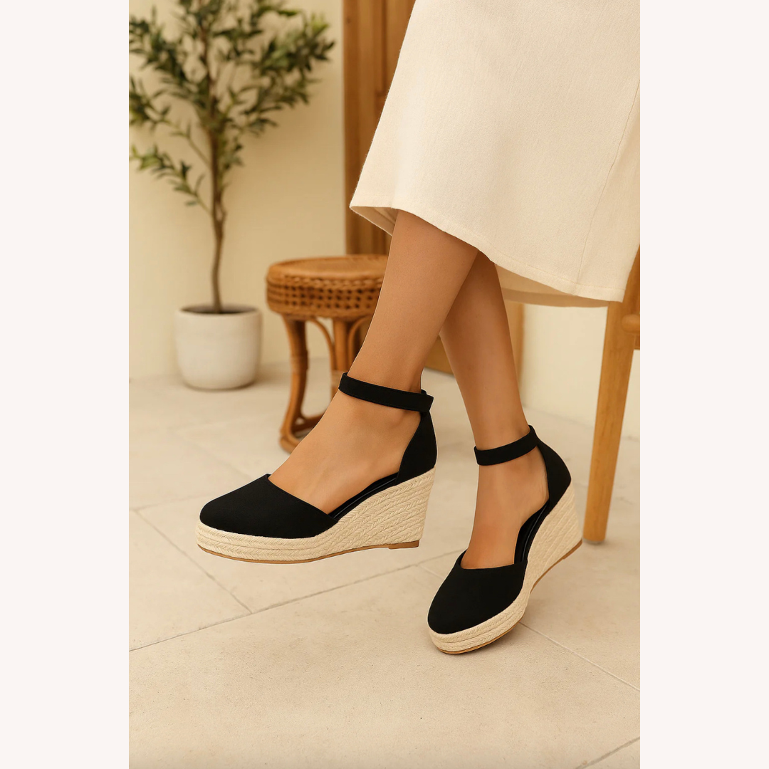 Sandales Compensées Femme Beige Taille 38 Daim Tressé