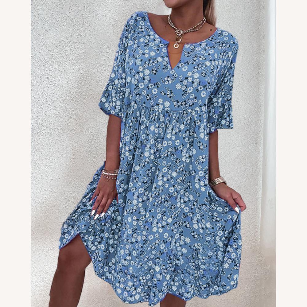 Robe d'Été Femme Imprimée Floral à Manches Courtes – Chic et Confortable pour les Journées Chaudes