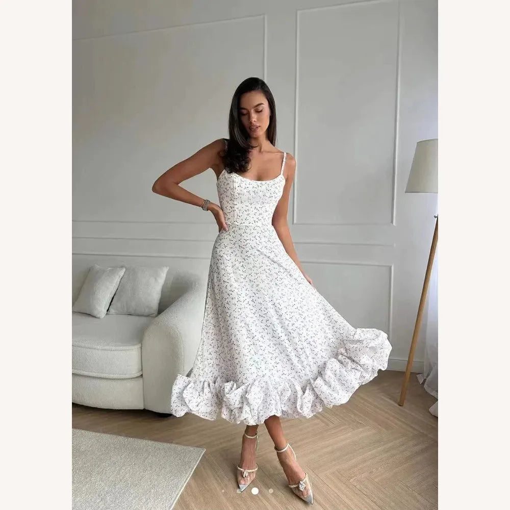 Robe Midi Femme Élégante à Volants, Décolleté Bustier Chic pour Occasions Spéciales - Confort et Style