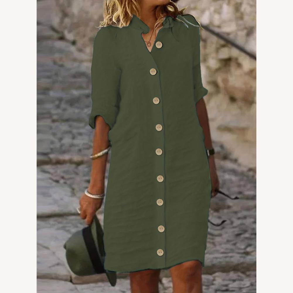 Robe Midi Femme Élégante Boutonnée Chic en Tissu Léger – Style Décontracté et Confort Optimal
