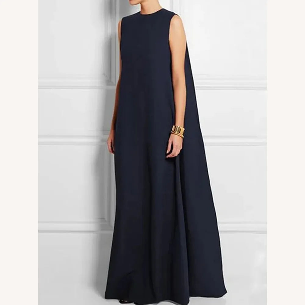 Robe Longue Femme Ample Sans Manches, Dos en V, Élégante et Confortable – Parfaite pour Été et Soirées