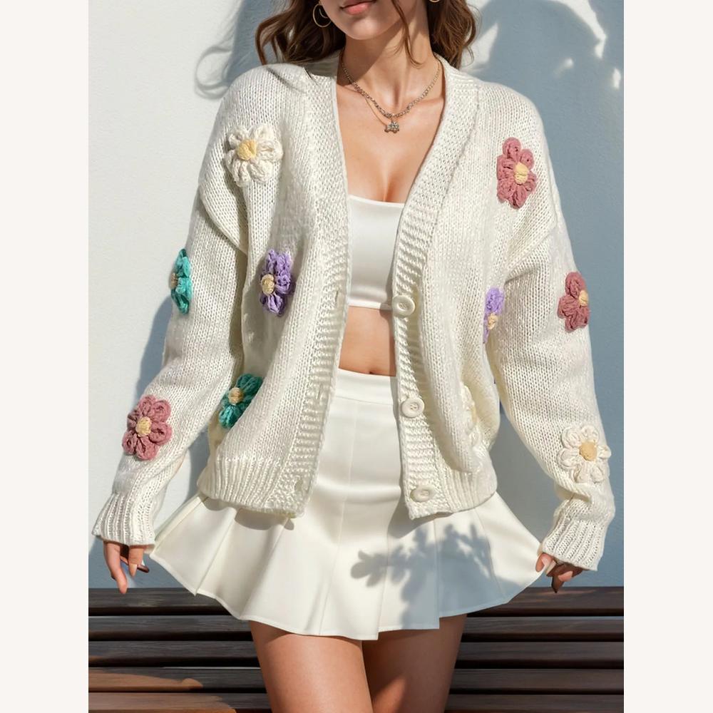 Gilet Femme Tricoté à Fleurs en Acrylique et Polyester – Style Douillet et Décontracté pour le Printemps