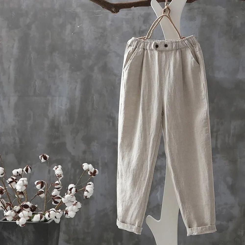 Pantalon Fluide Femme en Lin, Coupe Élégante et Confortable – Pantalon Léger pour un Look Décontracté