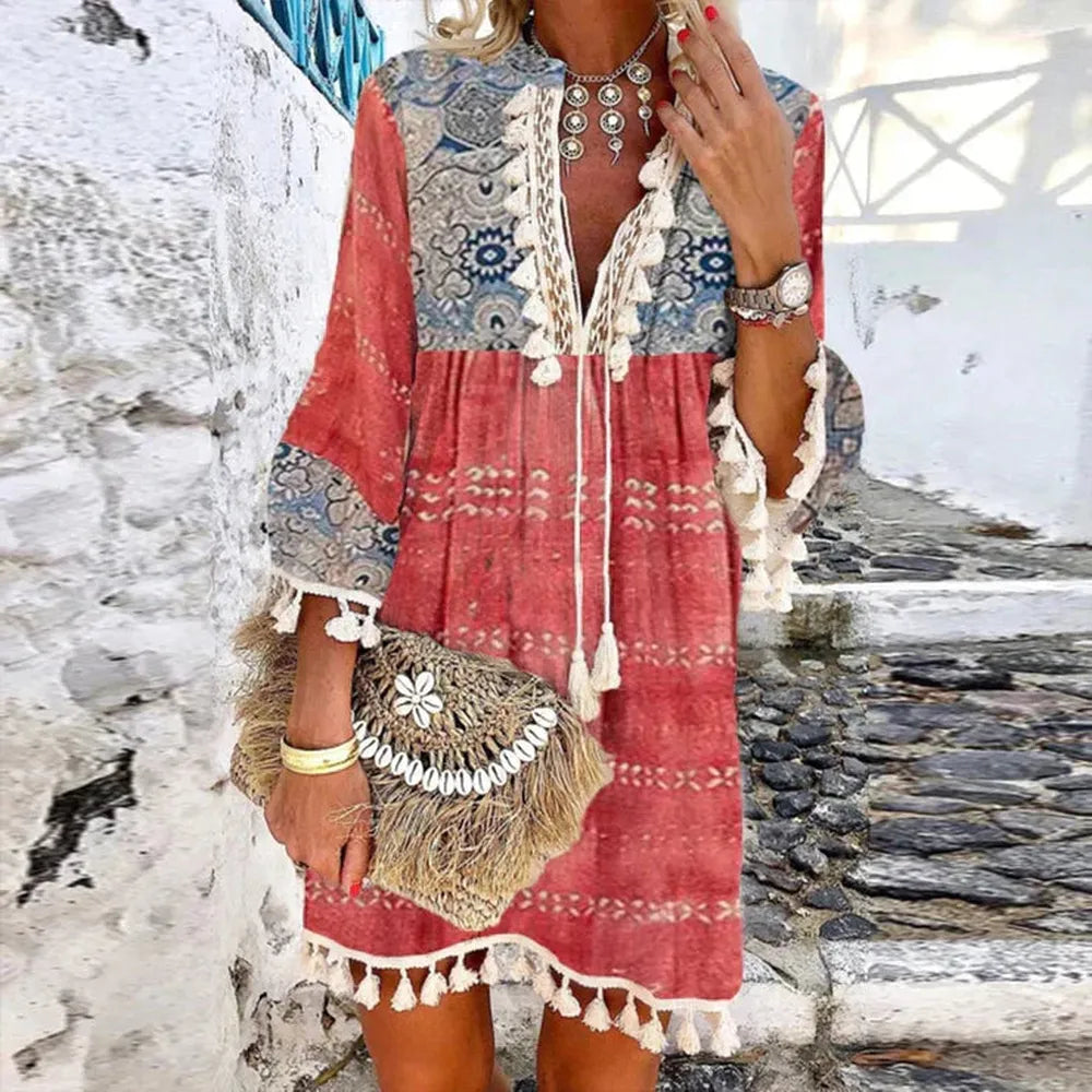 Robe d'Été Femme Longue Chic avec Détails Brodés et Coupe Fluide – Élégance Estivale