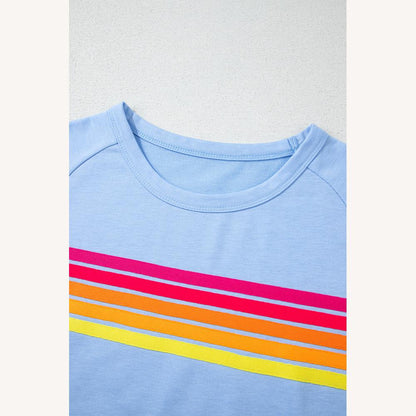 Retro Women's T-Shirt in Soft Cotton with Colorful Stripes – Light Comfort for Summer
