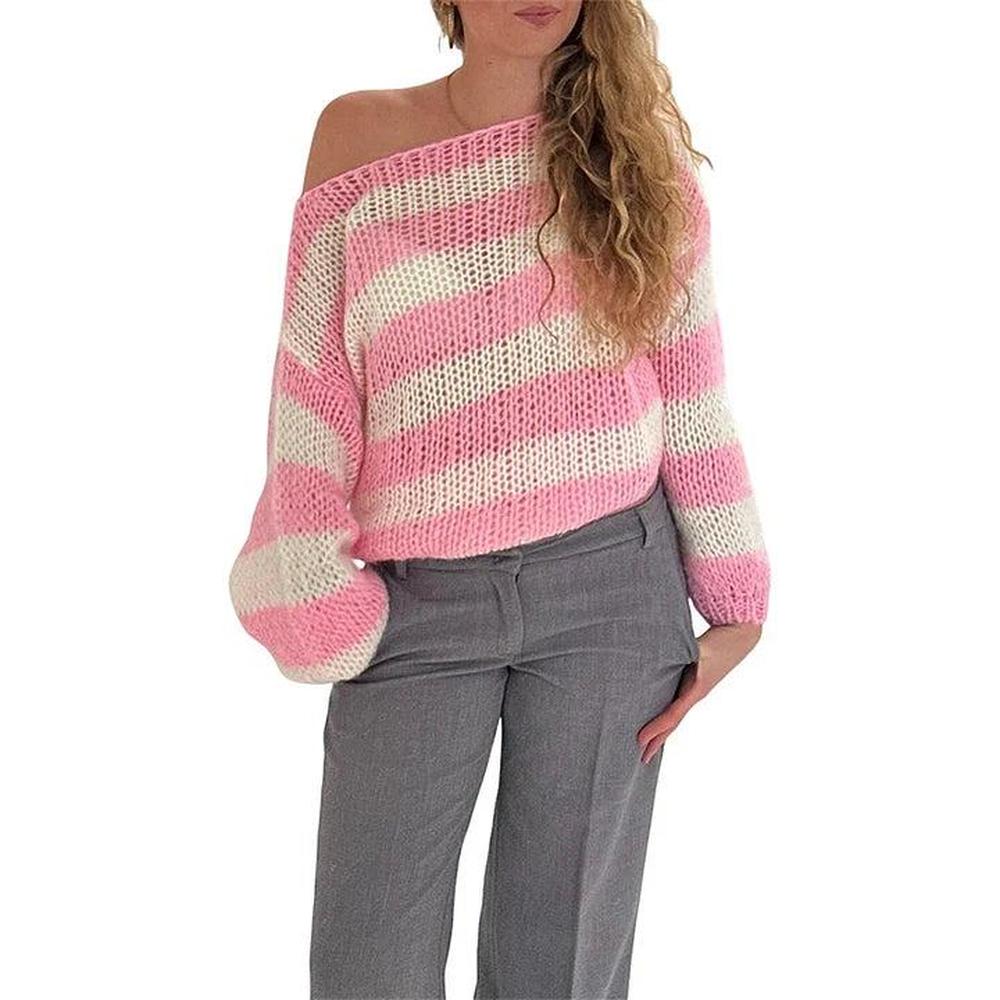 Pull Femme en Maille Rayé Confortable, Coupe Décontractée en Acrylique – Disponible en Plusieurs Tailles et Couleurs