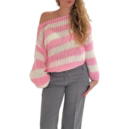 Women's Comfortable and Trendy Striped Acrylic Sweater – Relaxed Fit, Available in Multiple Sizes