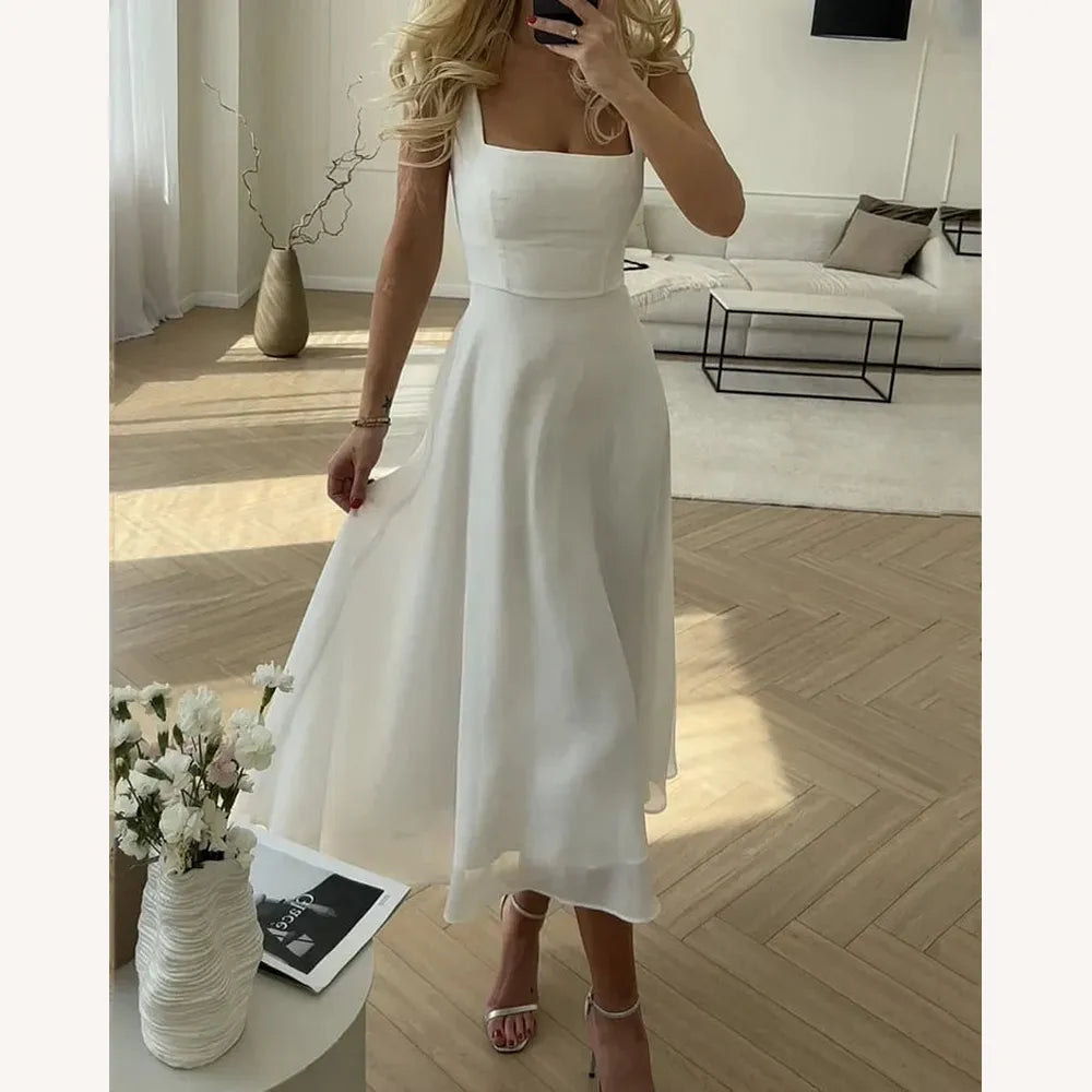 Robe d'Été Femme Élégante en Mousseline de Soie à Encolure Carrée – Robe d'Été Chic pour Cocktails et Dîners
