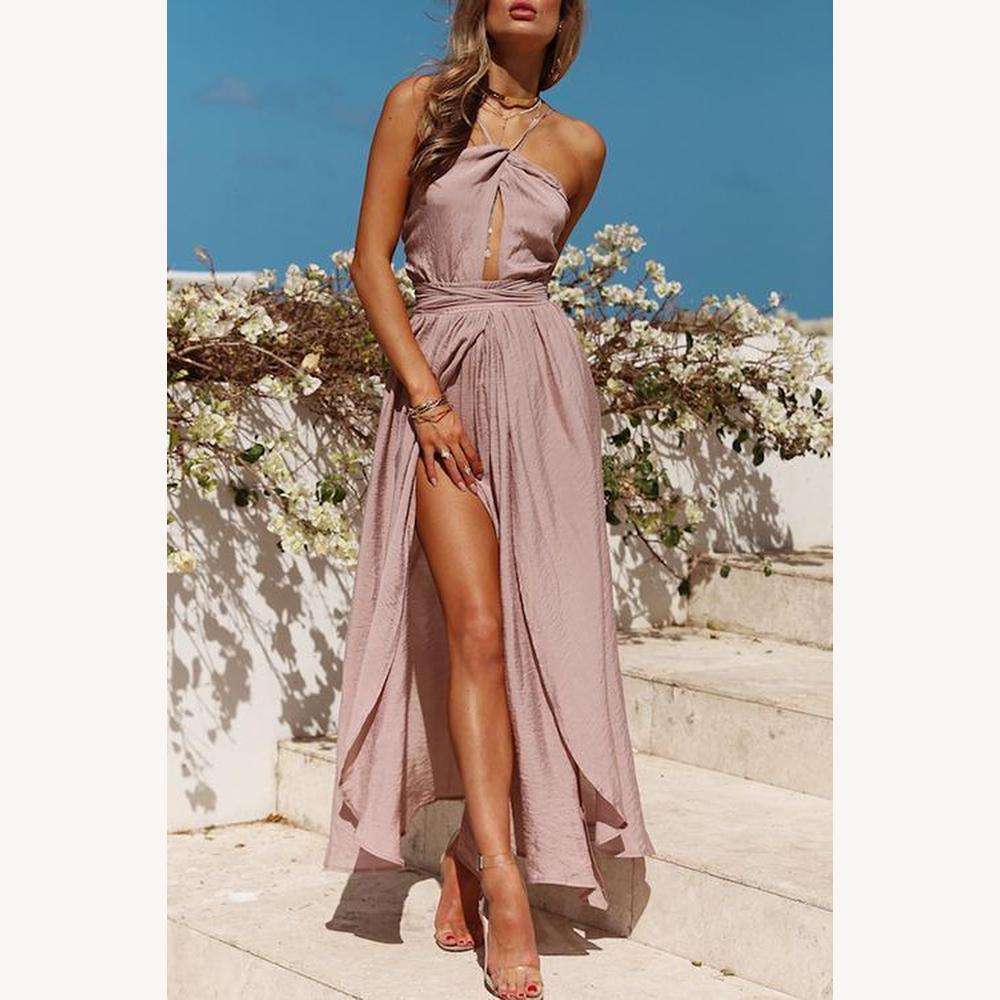 Robe de Soirée Dos Nu Élégante avec Encolure Licou – Robe Longue Femme Style Ibiza