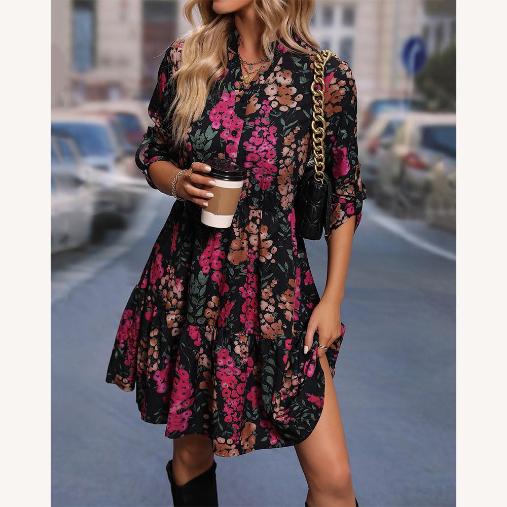 Robe de Soirée Longue Femme Élégante Noire en Tissu Luxueux avec Imprimé Floral pour Événements Formels