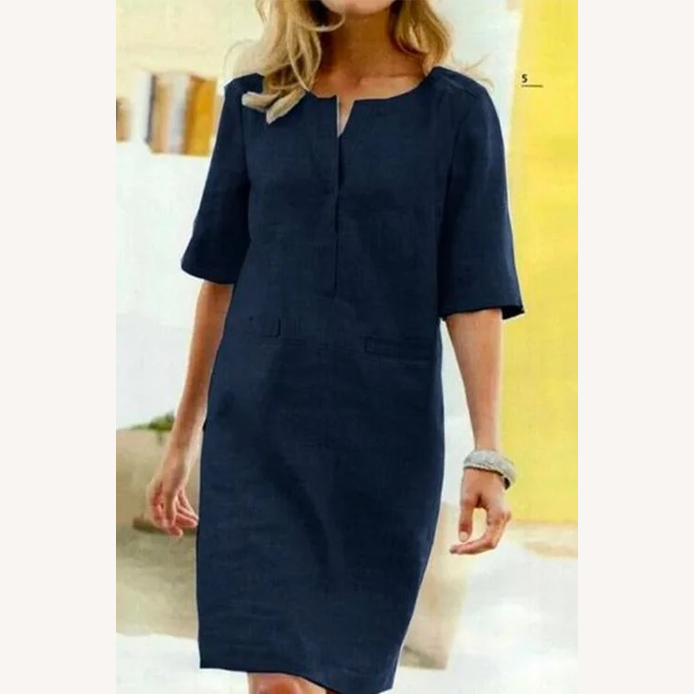 Robe Femme Droite à Manches Courtes en Polyester – Élégante et Confortable pour les Journées Chaudes