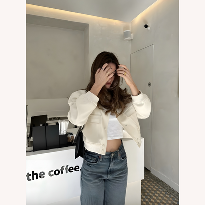 Men's Short White Jacket Size M Cotton-Polyester Blend Urban Style