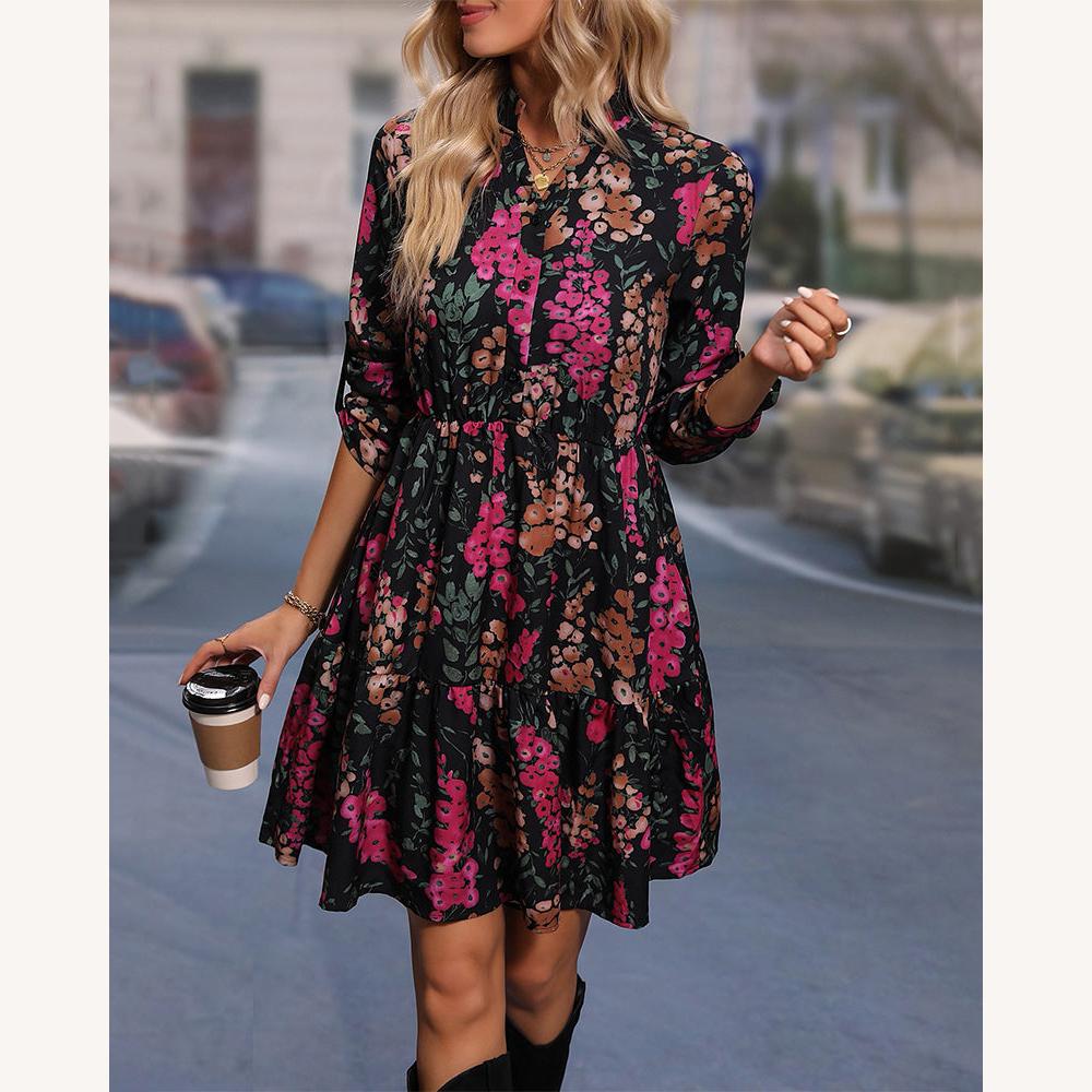 Robe de Soirée Longue Femme Élégante Noire en Tissu Luxueux avec Imprimé Floral pour Événements Formels