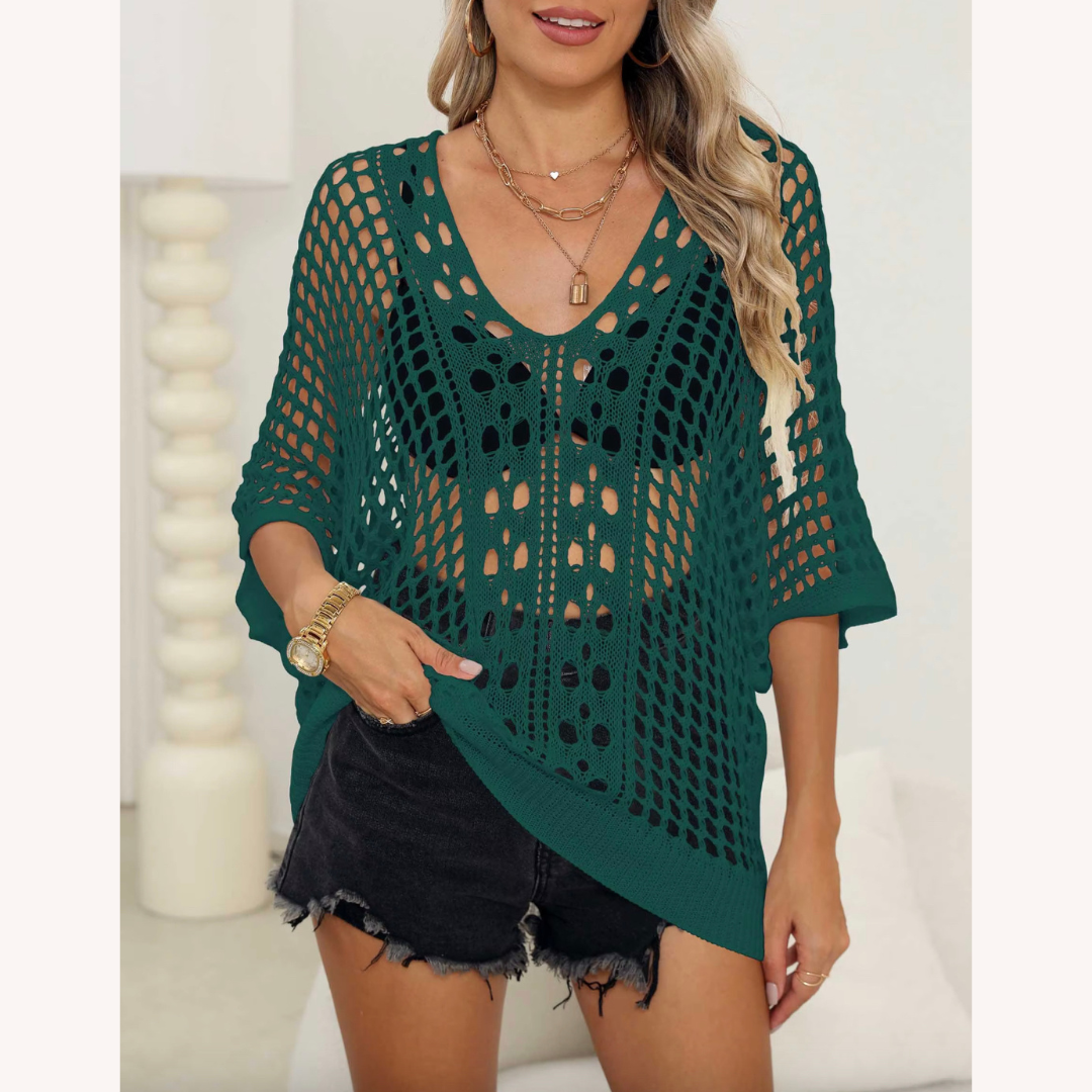 Chemisier Femme Boho en Dentelle Léger – Élégant Chemisier Chic Manches 3/4 pour l'Été