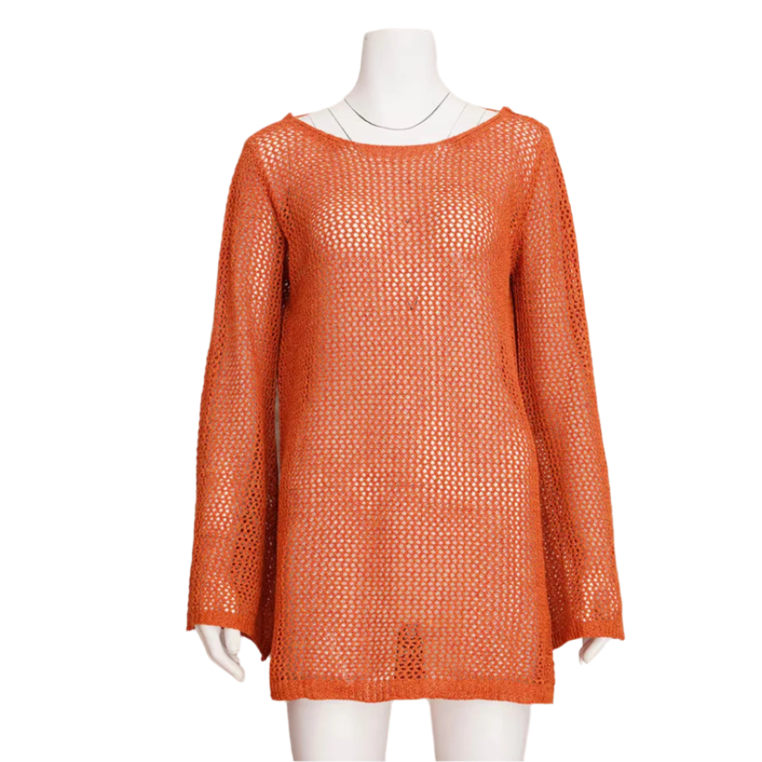 Women's Backless Beach Dress in Polyester Jersey with Wing Sleeves – Boho Elegance for Beach Outfit