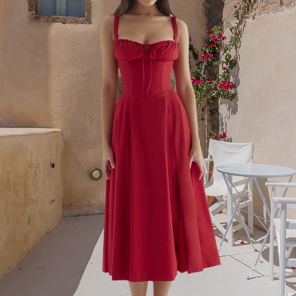 Variant image for Robe d'Été Femme Chic avec Détails Corset et Fente Latérale - Imprimé Coloré, Polyester Doux-6