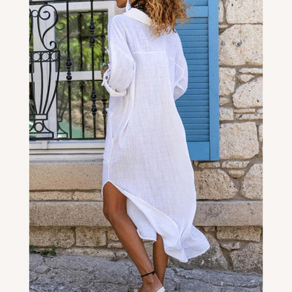 Casual Shirt Dress for Women in Soft Fabric with Pockets - Structured and Elegant Cut