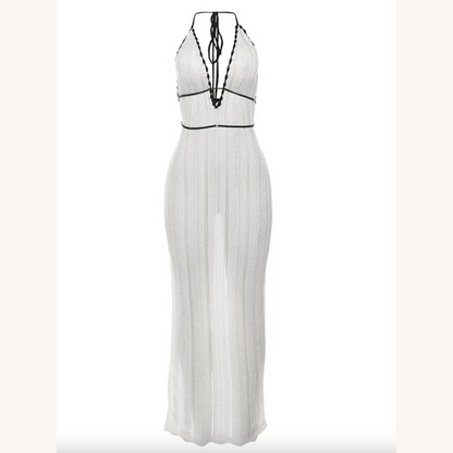 Long Women's Dress Halter in White Crochet – Summer Elegance for Weddings and Evenings