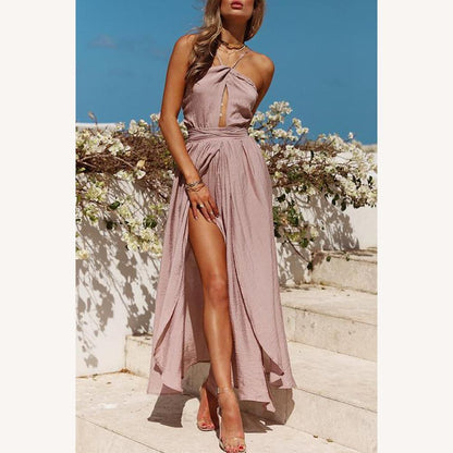 Elegant Backless Evening Dress with Halter Neckline – Long Women's Dress Ibiza Style