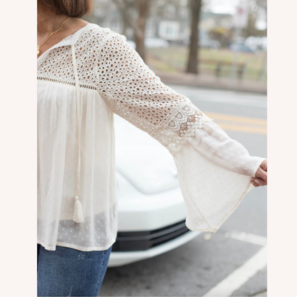 Women's Boho Chic Crochet Blouse - Lightweight and Comfortable Fabric for Summer, Relaxed Fit, Available in S to XL