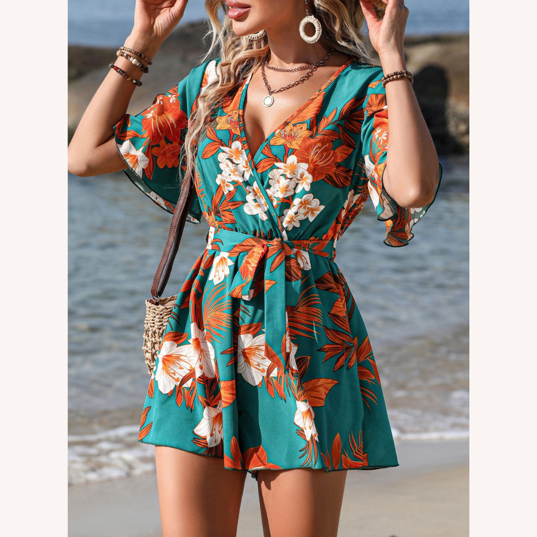 Floral Wrap Romper for Women – Lightweight Rayon Fabric, Relaxed Fit, Ideal for Summer