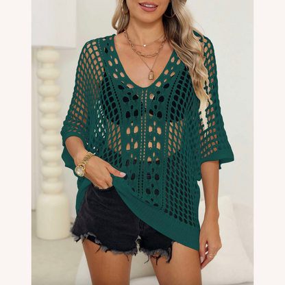 Women's Boho Lace Lightweight Blouse – Elegant Chic Blouse with 3/4 Sleeves for Summer