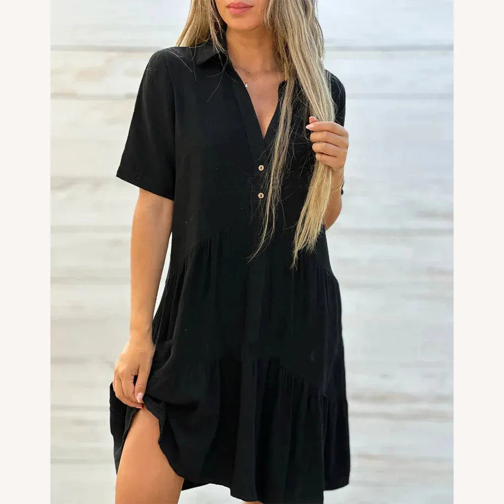 Chic Women's Summer Dress with V-Neckline and Buttons – Lightweight Long Dress for Summer