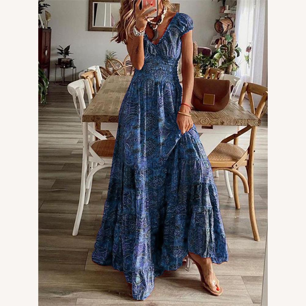 Robe Femme à Manches Courtes Col en V Imprimé Vibrant – Élégance et Confort pour Été