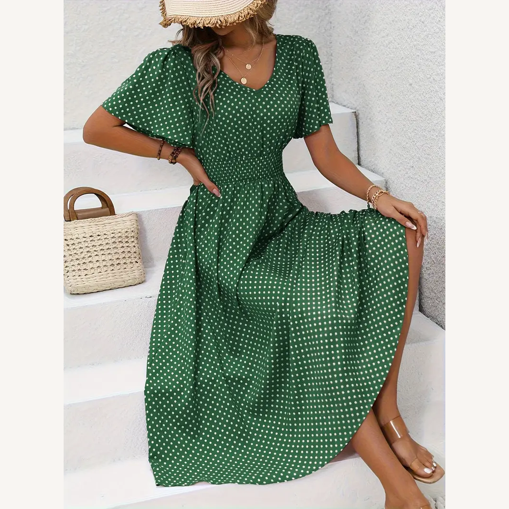 Robe Femme Décontractée à Manches Courtes avec Taille Froncée et Imprimé Coloré – Tissu Doux et Respirant