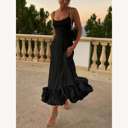 Elegant Women's Midi Dress with Ruffles, Chic Bustier Neckline for Special Occasions - Comfort and Style