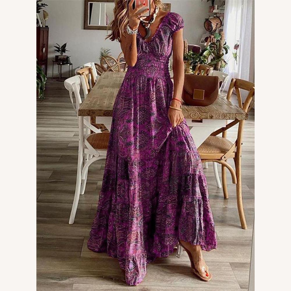 Robe Femme à Manches Courtes Col en V Imprimé Vibrant – Élégance et Confort pour Été
